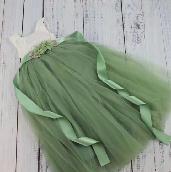 Sage Green Flower Girl Dresses Tulle with Sash