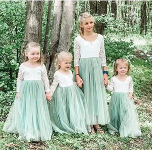 Light Sage Green Flower Girl Dresses Tulle with Lace