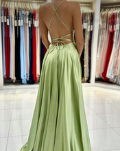 Load image into Gallery viewer, Olive Green Prom Dresses Slit Side