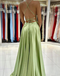 Olive Green Prom Dresses Slit Side