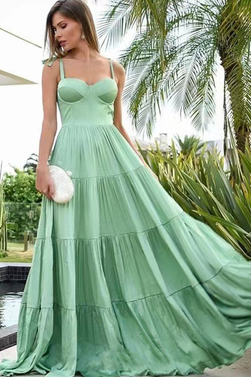 Sage Prom Dresses Straps Corset