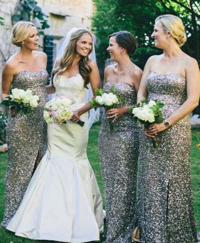 Gray Bridesmaid Dresses for Wedding Party Sequins