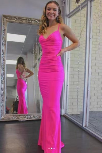 Sheath Fuchsia Prom Dresses Spaghetti Straps