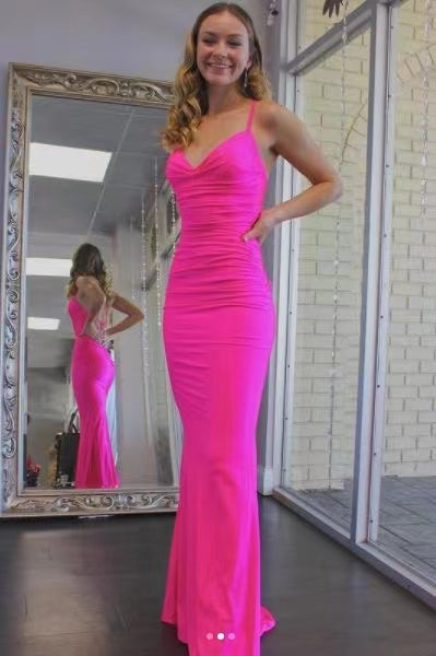 Sheath Fuchsia Prom Dresses Spaghetti Straps