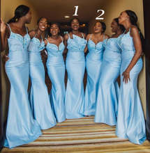 Load image into Gallery viewer, Sky Blue Bridesmaid Dresses Spaghetti Straps
