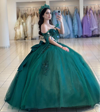 Load image into Gallery viewer, Off Shoulder Prom Dresses Sparkly Princess Gown