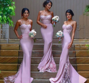 Spaghetti Straps Mermaid Bridesmaid Dresses for Wedding Party with Lace