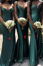 Load image into Gallery viewer, Straps Dark Green Bridesmaid Dresses for Wedding Party