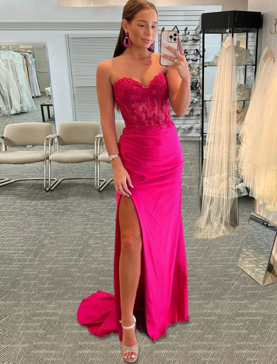 Prom Dresses Sweetheart Fuchsia Slit Side