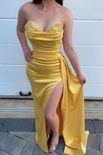 Load image into Gallery viewer, Sweetheart Prom Dresses Yellow Slit Side with Sequins
