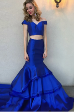 Load image into Gallery viewer, Two Piece Royal Blue Prom Dresses Mermaid Off Shoulder