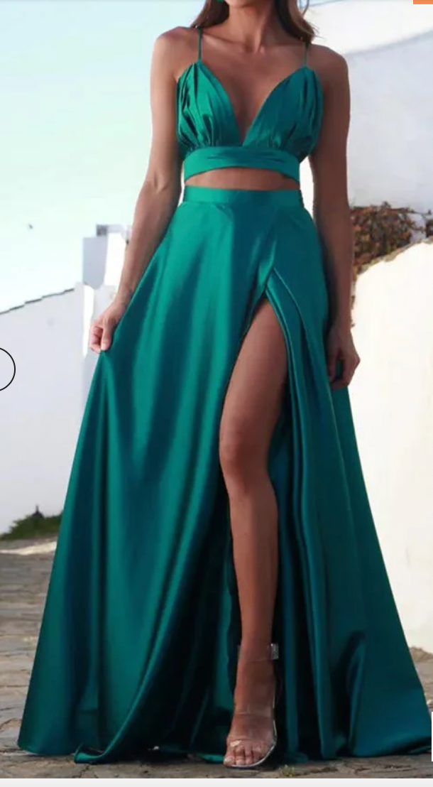 Two Piece Prom Dresses Slit Side