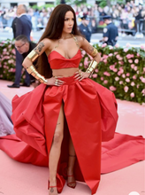 Load image into Gallery viewer, Two Piece Prom Dresses Red Slit Side