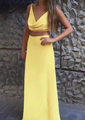 Two Piece Yellow Prom Dresses for Women