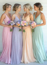 画像をギャラリービューアに読み込む, V Neck Bridesmaid Dresses Chiffon Floor Length