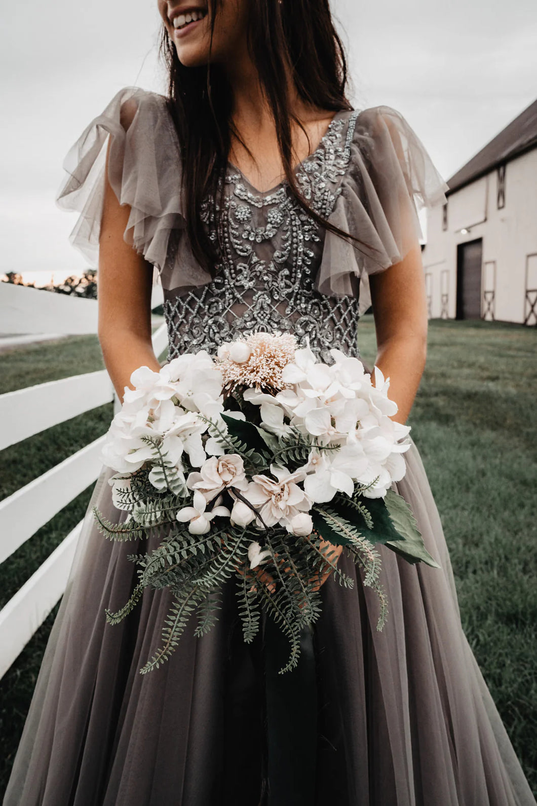 V Neck Prom Dresses Grey Floor Length with Beading