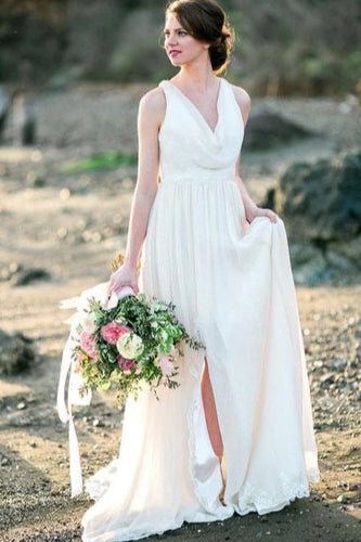 Wedding Dresses Bridal Gown V Neck Slit Side