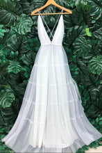 Load image into Gallery viewer, Deep V Neck White Prom Dresses