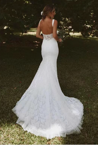 V Neck Wedding Dresses Bridal Gown Lace Slit Side