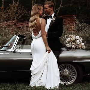 V Neck Wedding Dresses Bridal Gown Backless