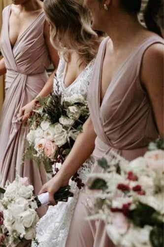 V Neck Bridesmaid Dresses Floor Length for Wedding