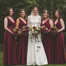 Load image into Gallery viewer, V Neck Burgundy Bridesmaid Dresses under 100