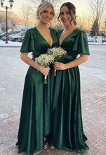 Load image into Gallery viewer, V Neck Slit Side Bridesmaid Dresses for Wedding Party