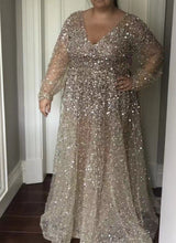 Load image into Gallery viewer, Sparkly V Neck Plus Size Prom Dresses Wedding Dresses