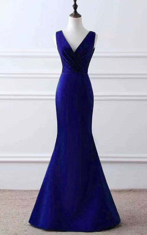 V Neck Royal Blue Prom Dresses Mermaid