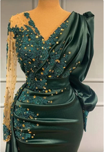 Charger l&#39;image dans la galerie, Dark Green V Neck Prom Dresses Evening Gown with Sleeves