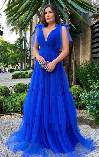 Royal Blue Prom Dresses Floor Length V Neck