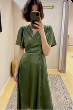 Load image into Gallery viewer, Sage Green V Neck Bridesmaid Dresses Silk