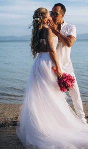 Beach Sheer Neck Wedding Dresses Bridal Gown with Lace