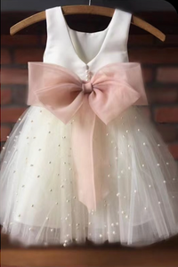 Flower Girl Dresses White with Pearls Sash