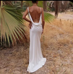 White Silk Prom Dresses Backless