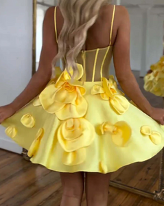 Mustard Yellow Homecoming Dresses with Handmade Flowers