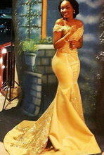 Load image into Gallery viewer, Off Shoulder Prom Dresses Yellow