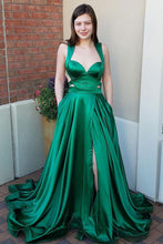 Laden Sie das Bild in den Galerie-Viewer, Elegant Green Straps Long Split Side Prom Dresses for Women