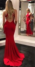 Load image into Gallery viewer, Red Halter Backless Long Mermaid Prom Dresses Evening Gowns