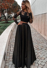 Charger l&#39;image dans la galerie, Sexy Two Piece Black Long Prom Dresses with Lace