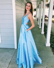 画像をギャラリービューアに読み込む, V Neck Long Prom Dresses Sky Blue Dresses for Women