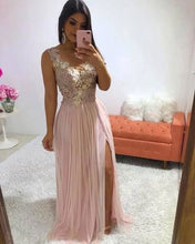 Load image into Gallery viewer, Elegant V Neck Tulle Long Prom Dresses with Appliques