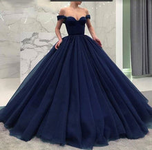 Cargar imagen en el visor de la galería, Off the Shoulder Black/Burgundy/Navy Blue Ball Gown Prom Dresses for Women