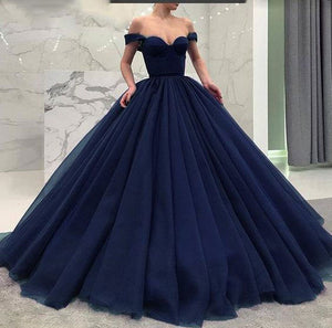 Off the Shoulder Black/Burgundy/Navy Blue Ball Gown Prom Dresses for Women