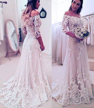 Load image into Gallery viewer, Charming Sheath Long Wedding Dresses Bridal Gown with Appliques Lace