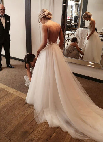Elegant Spaghetti Straps Court Train Wedding Dresses Bridal Gown