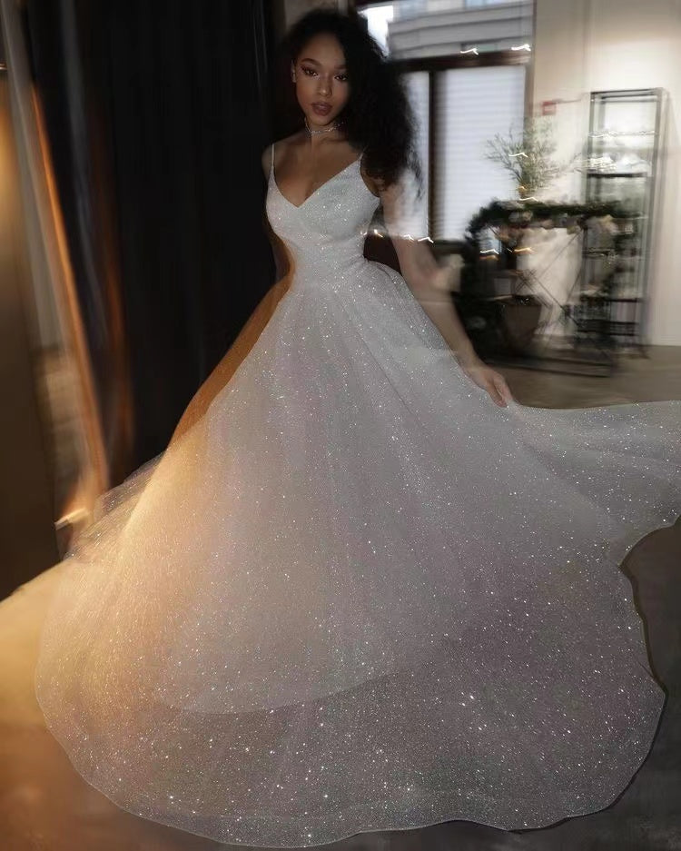 Sparkly Wedding Dresses Bridal Gown Spaghetti Straps