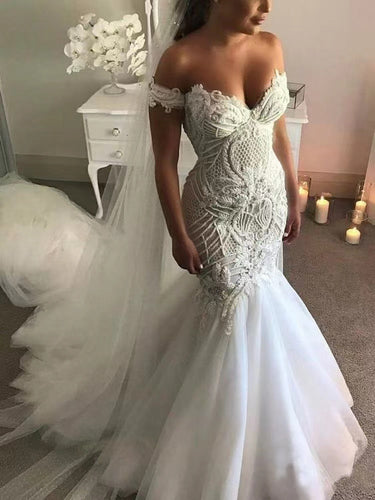 Off Shoulder Wedding Dresses Bridal Gown with Appliques Lace