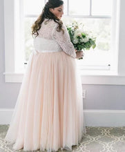 Charger l&#39;image dans la galerie, Pink Plus Size Wedding Dresses Bridal Gown V Neck with Sleeves