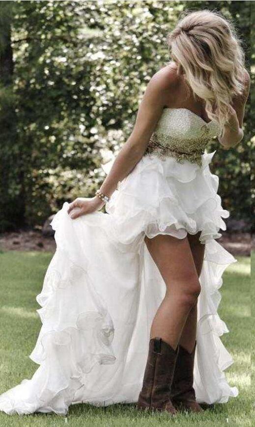 Country Hi Lo Wedding Dresses Bridal Gowns with Sequins